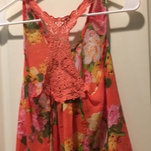 Vivace women crochet Floral sheer racer Tank Top size S? No tag sizePit2pit 17”